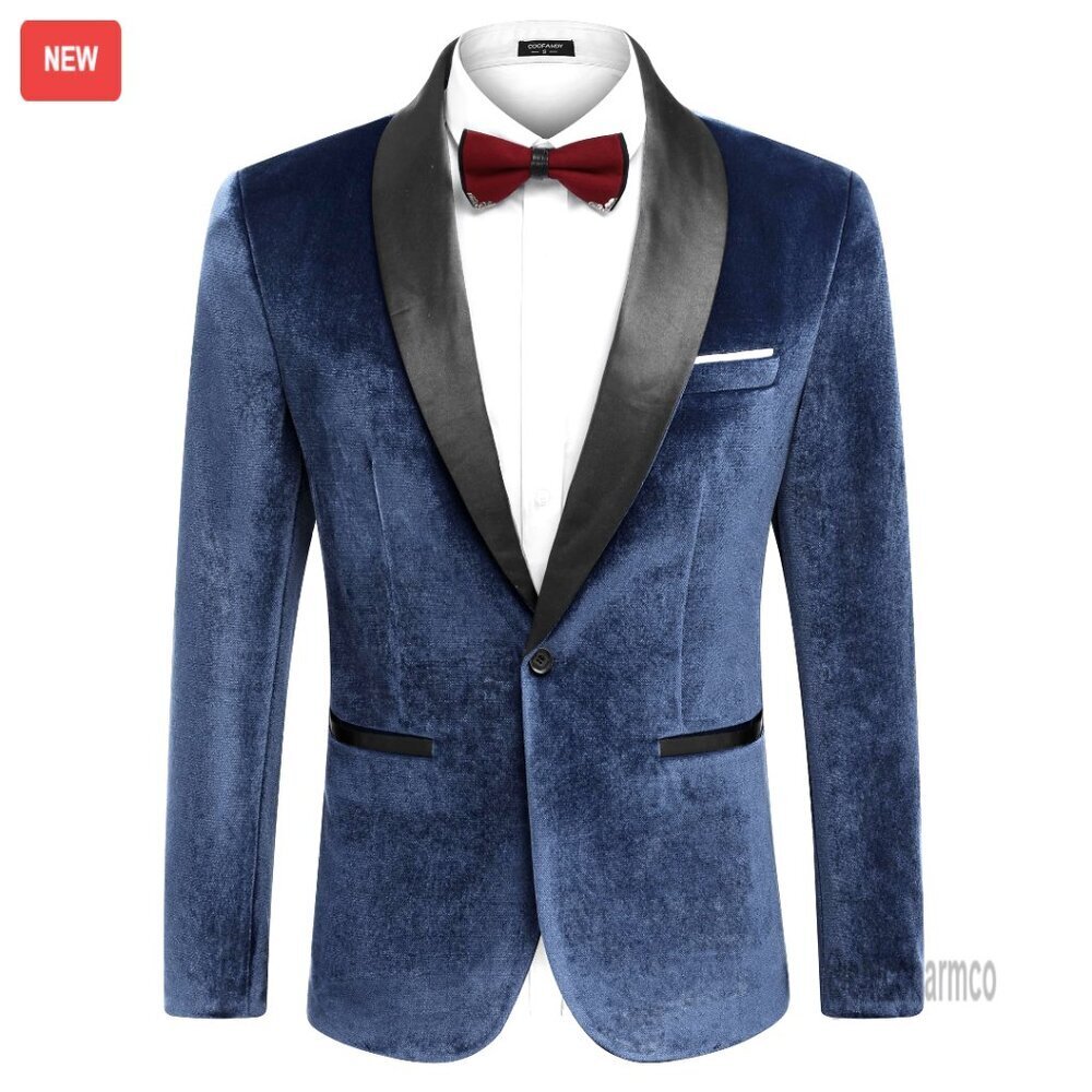 Velvet Tuxedo Blazer Slim Fit One Button Formal Elegant Wedding Prom Dinner